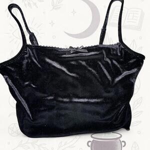 Shein Black Velvet Crop Cami Size Large Soft Stretch Velvet Top